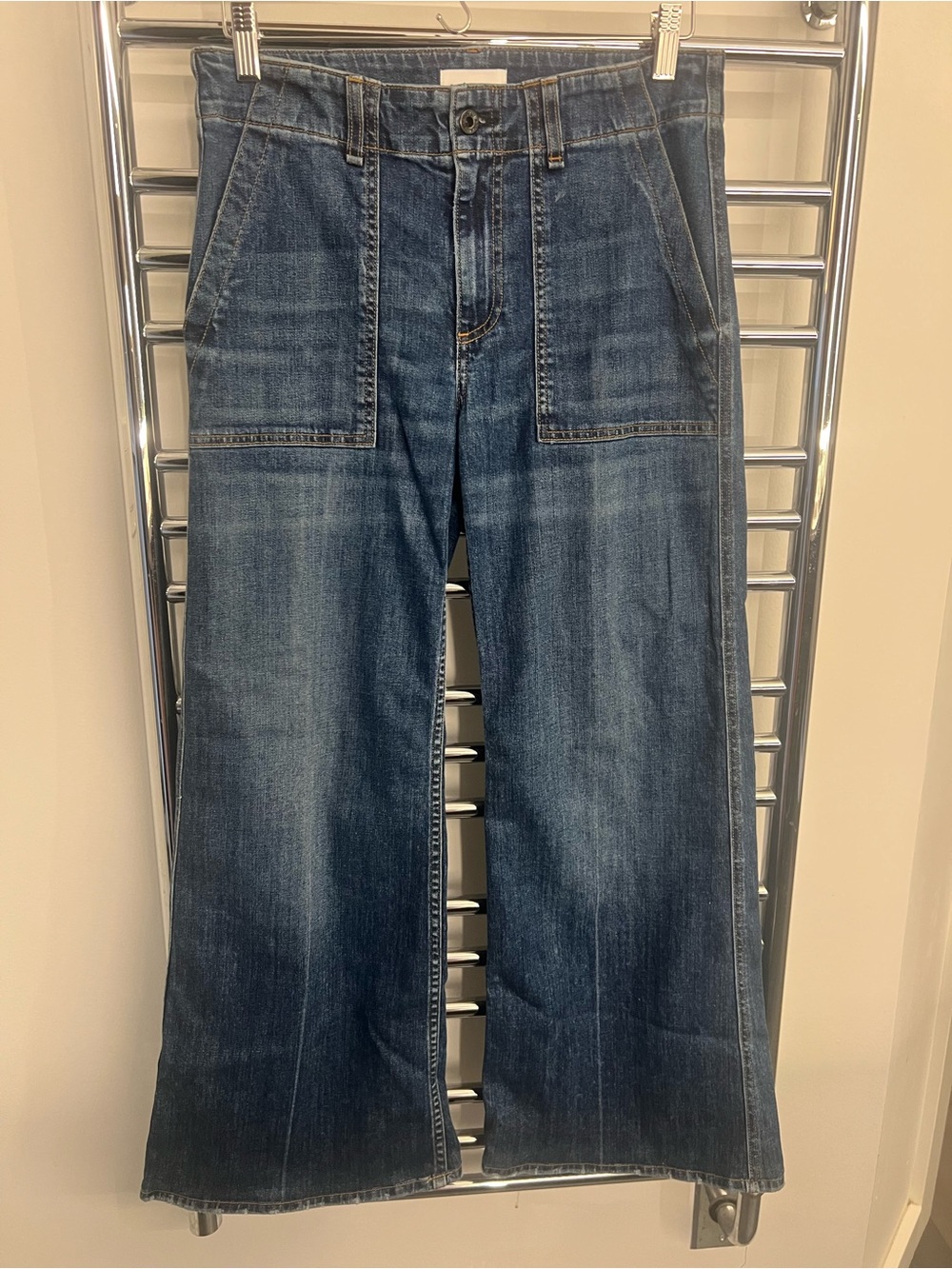 ASKK NY Dark Blue Wide-Leg Jeans with Front Patch Pockets